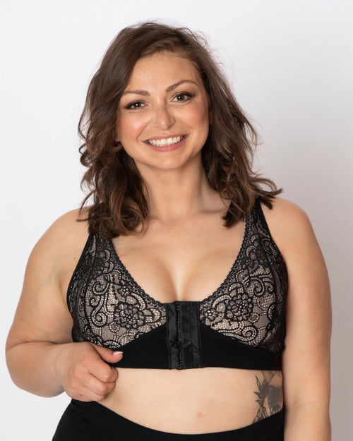 Front Close Mastectomy Bra with Modern Lace (Sister) 1105263-S -  1113970-F:Pantone Tap Shoe:38G