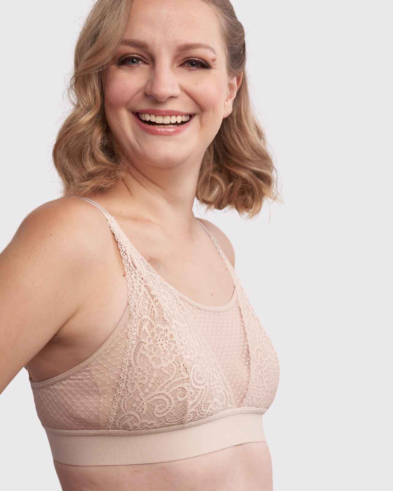Romantic bra, straps over bust, lace embroidery