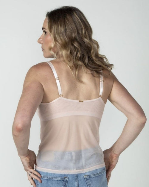 Blush / Flap Reconstruction & pocketed mesh camisole with built in shelf bra for extra support, semi sheer lightweight fabric