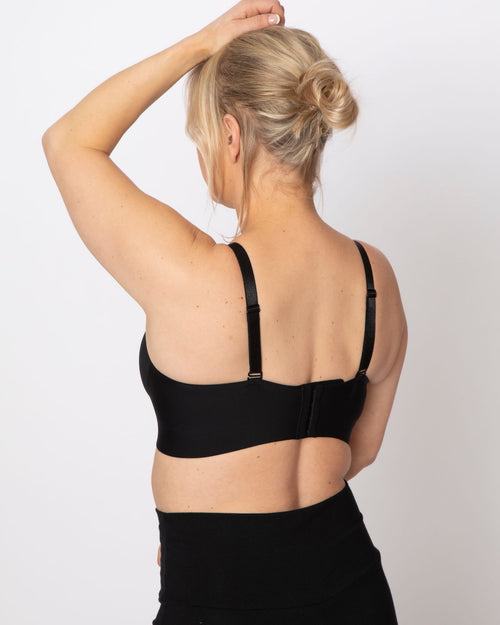 Blush / Au Natural & molded cup bra contour chest with adjustable straps on au natural model back view