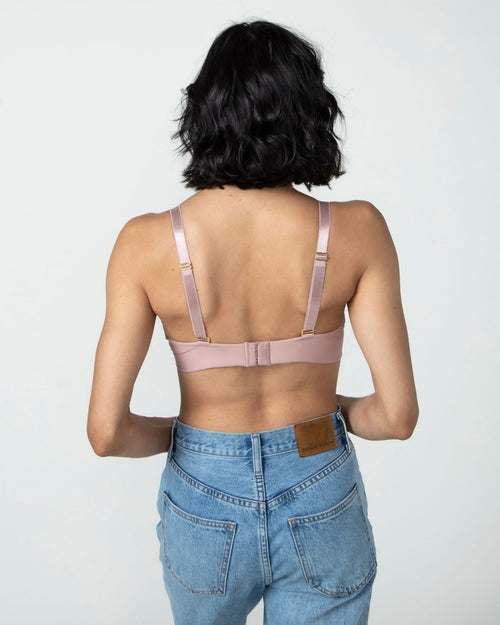 Blush / Au Natural & molded cup bra contour chest with adjustable straps on au natural model back view