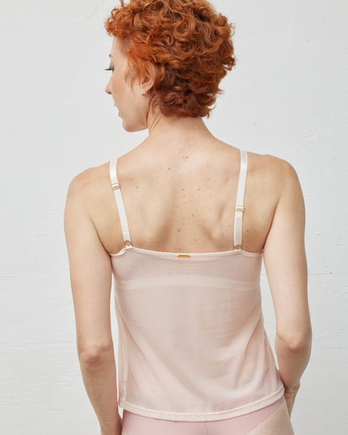 Blush / Flap Reconstruction & pocketed mesh camisole with built in shelf bra for extra support, semi sheer lightweight fabric