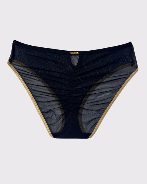 Black & keyhole mesh brief flat lay front view